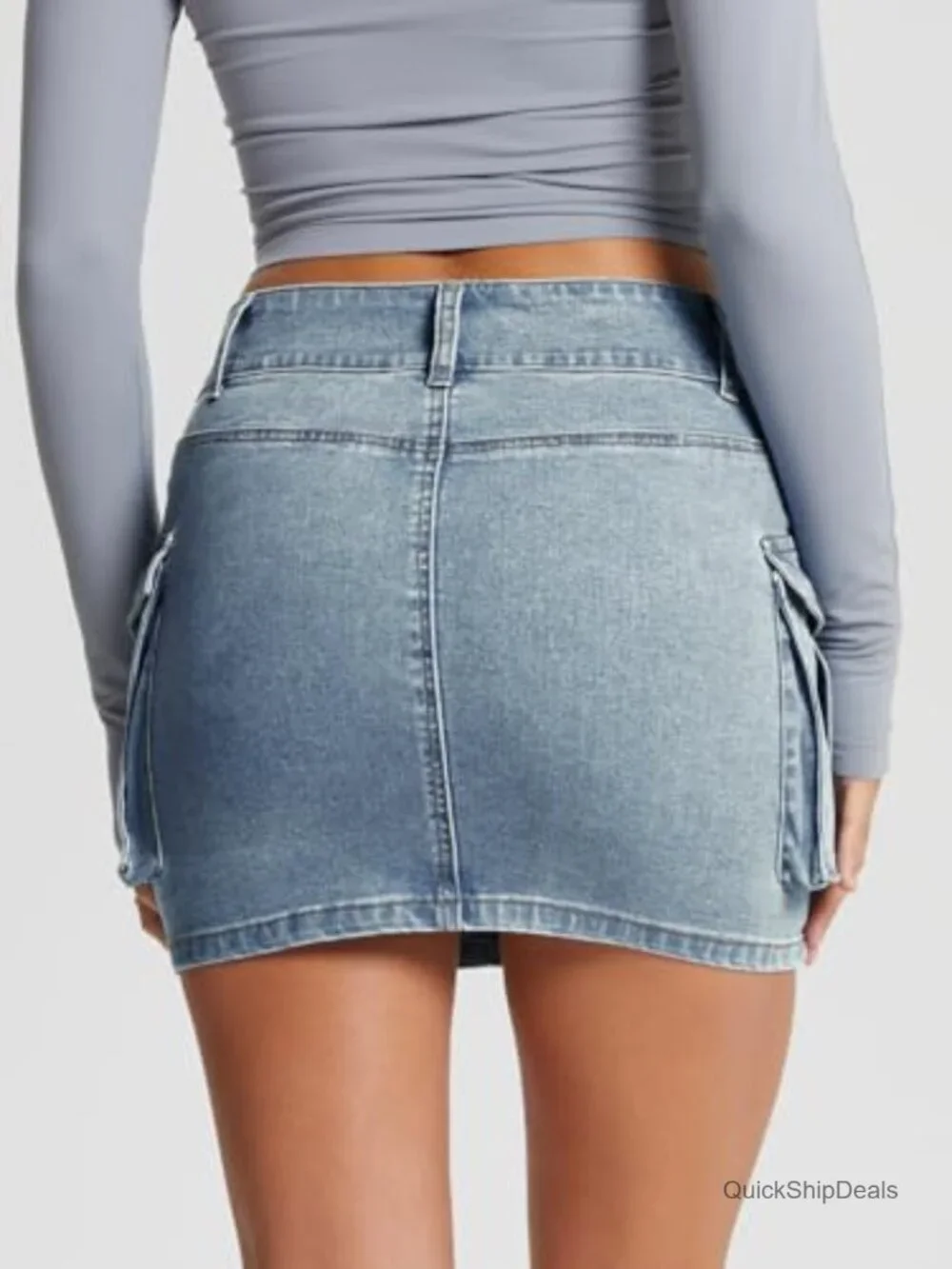 Women's Cargo Mini Denim Skirt with Pockets Y2K Low Rise Summer Cotton Stretch